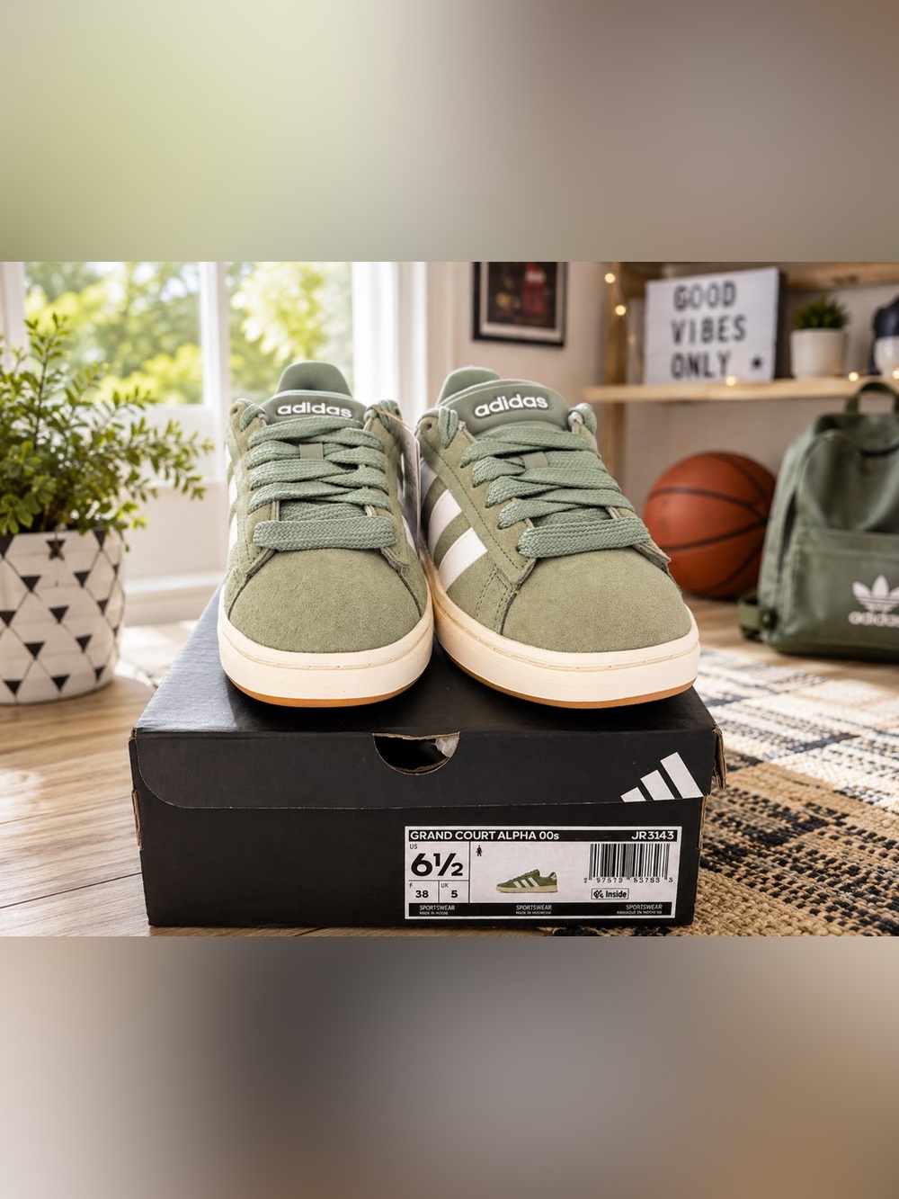 Adidas Grand Court Alpha 00s Sage Green White Gum Sneakers Size 6.5